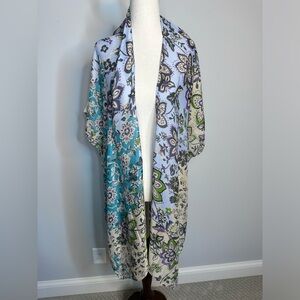 One Size floral kimono cream teal purple floral short sleeve